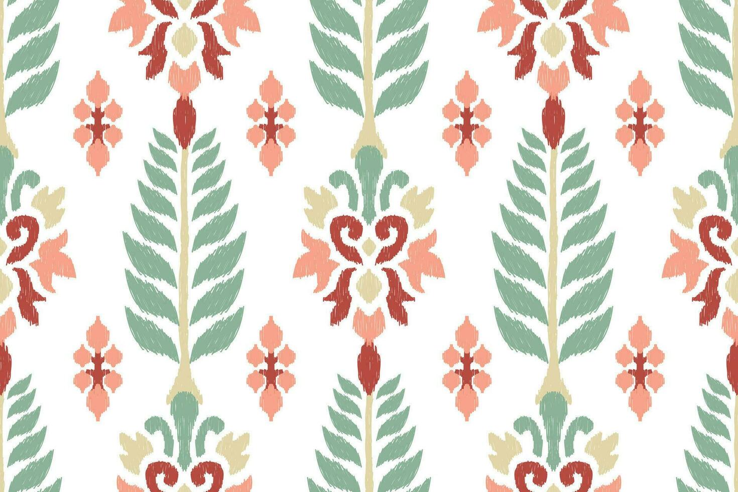 Ikat floral paisley embroidery on white background.Ikat ethnic oriental seamless pattern traditional.Aztec style abstract vector illustration.design for texture,fabric,clothing,wrapping,decoration.