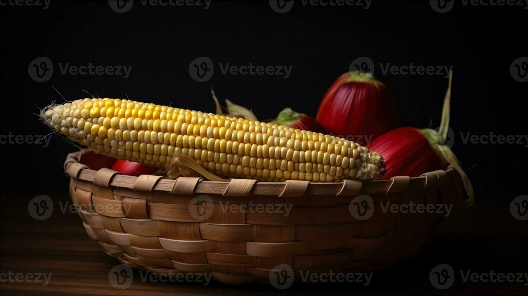 a basket filled with corn and tomatoes AI Generated photo