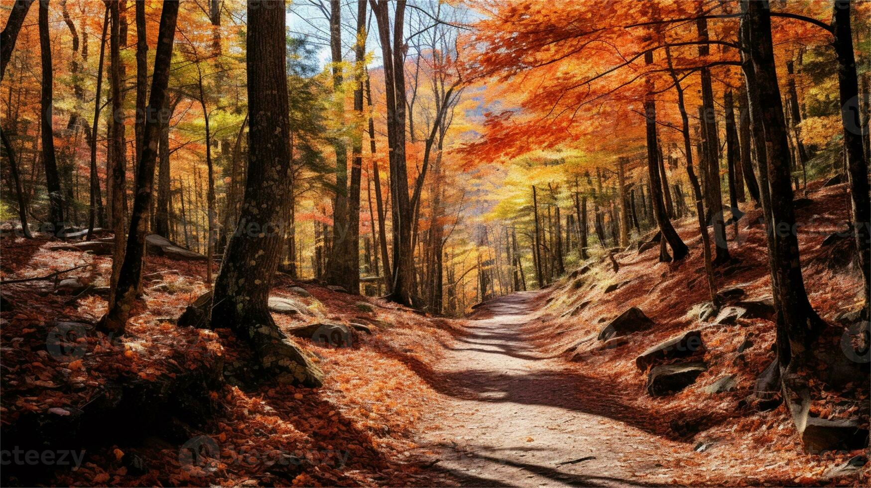 a painting of a path in the woods AI Generated photo