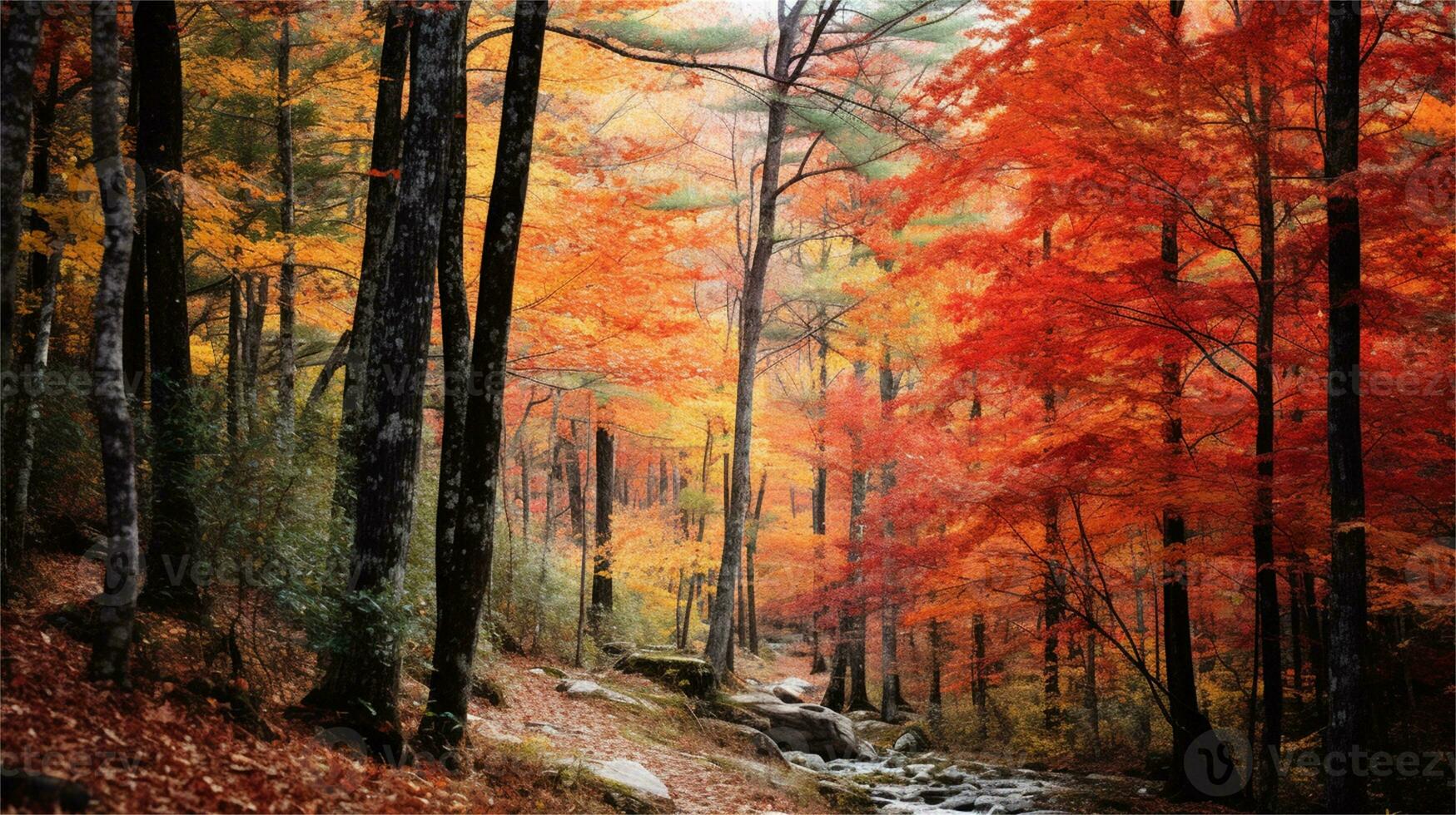 a painting of a path in the woods AI Generated photo