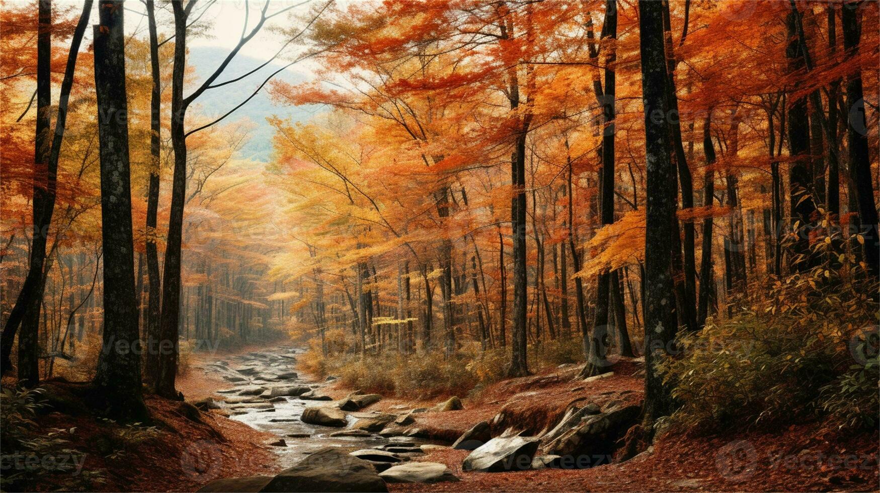 a painting of a path in the woods AI Generated photo