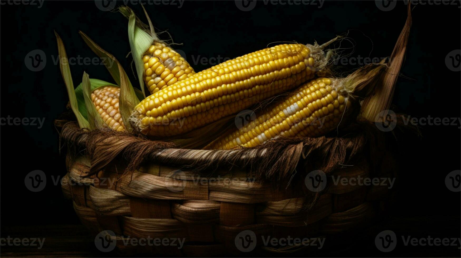 a basket filled with corn and tomatoes AI Generated photo