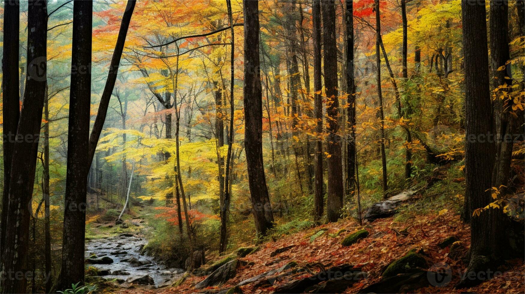 a painting of a path in the woods AI Generated photo
