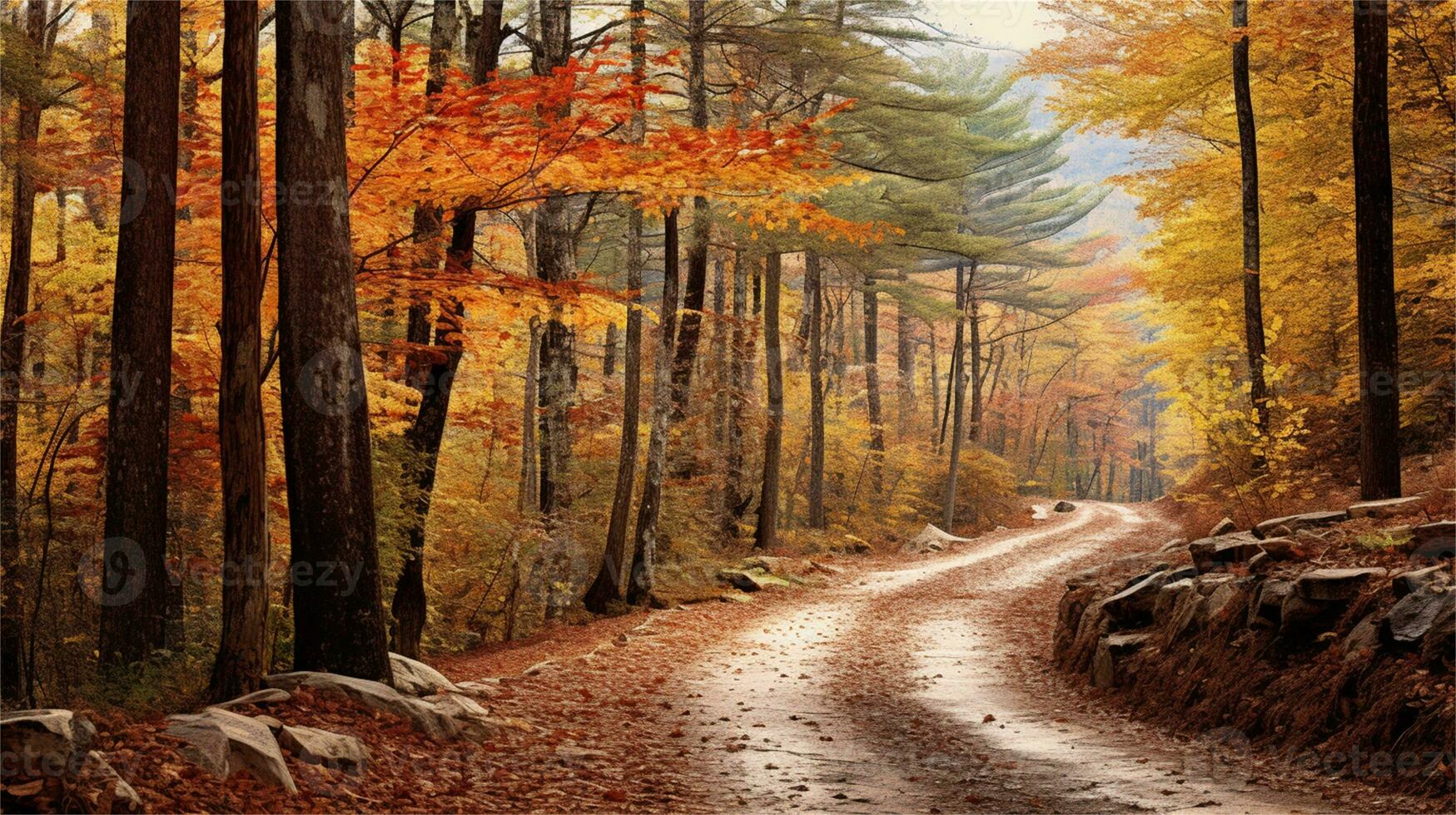 a painting of a path in the woods AI Generated photo