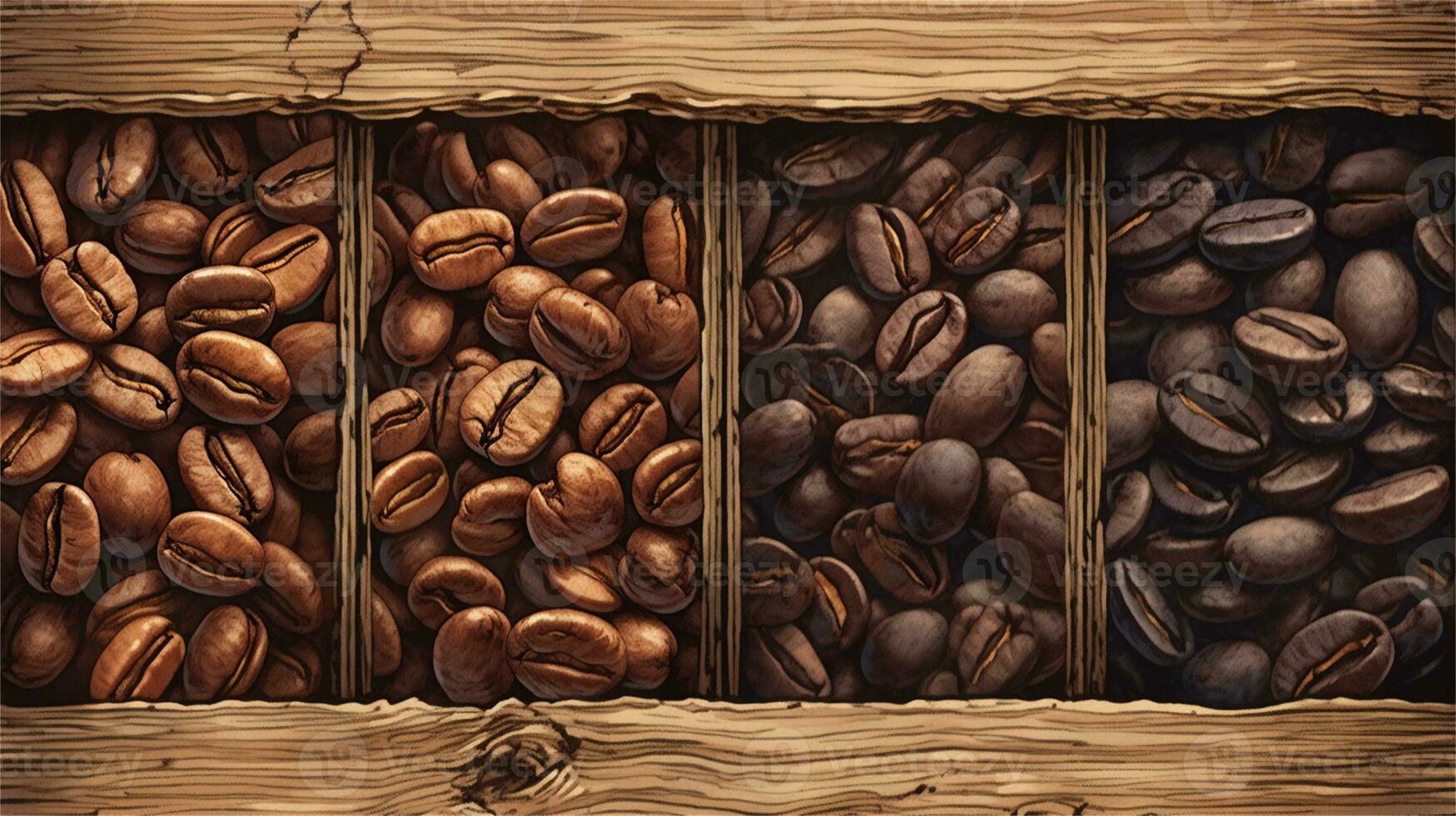 a pile of coffee beans sitting on top of a wooden table AI Generated photo