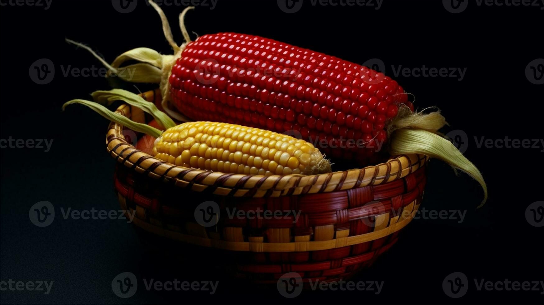 a basket filled with corn and tomatoes AI Generated photo