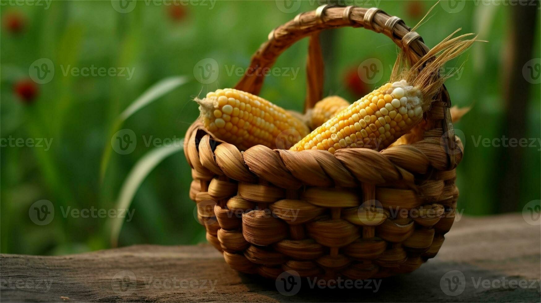 a basket filled with corn and tomatoes AI Generated photo