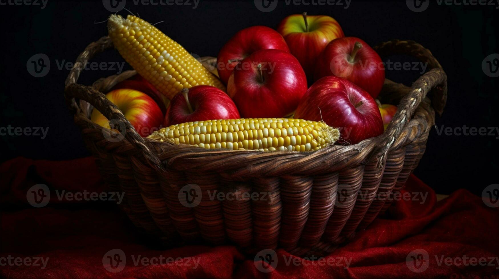 a basket filled with corn and tomatoes AI Generated photo