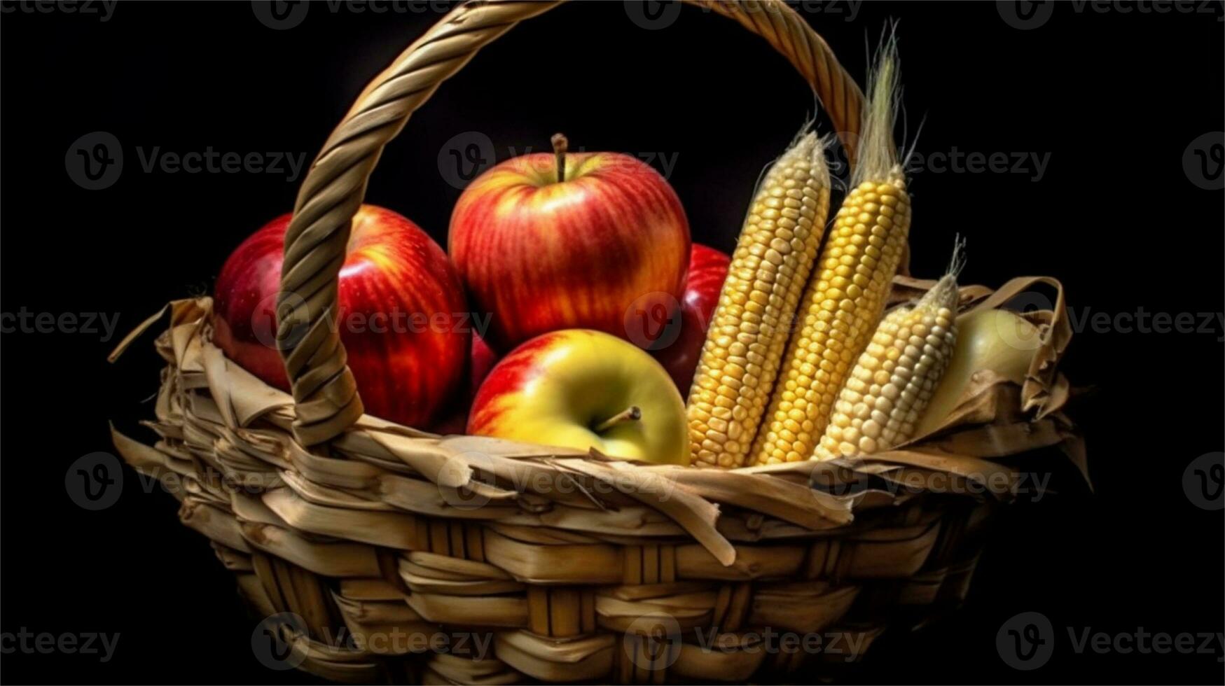 a basket filled with corn and tomatoes AI Generated photo
