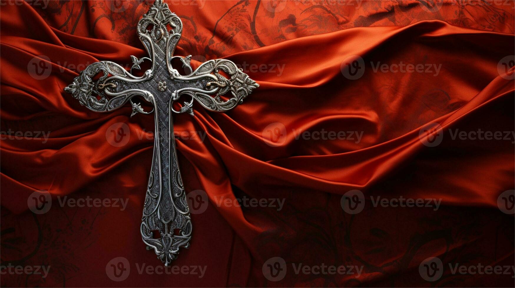 a cross on a red cloth with red fabric AI Generative photo
