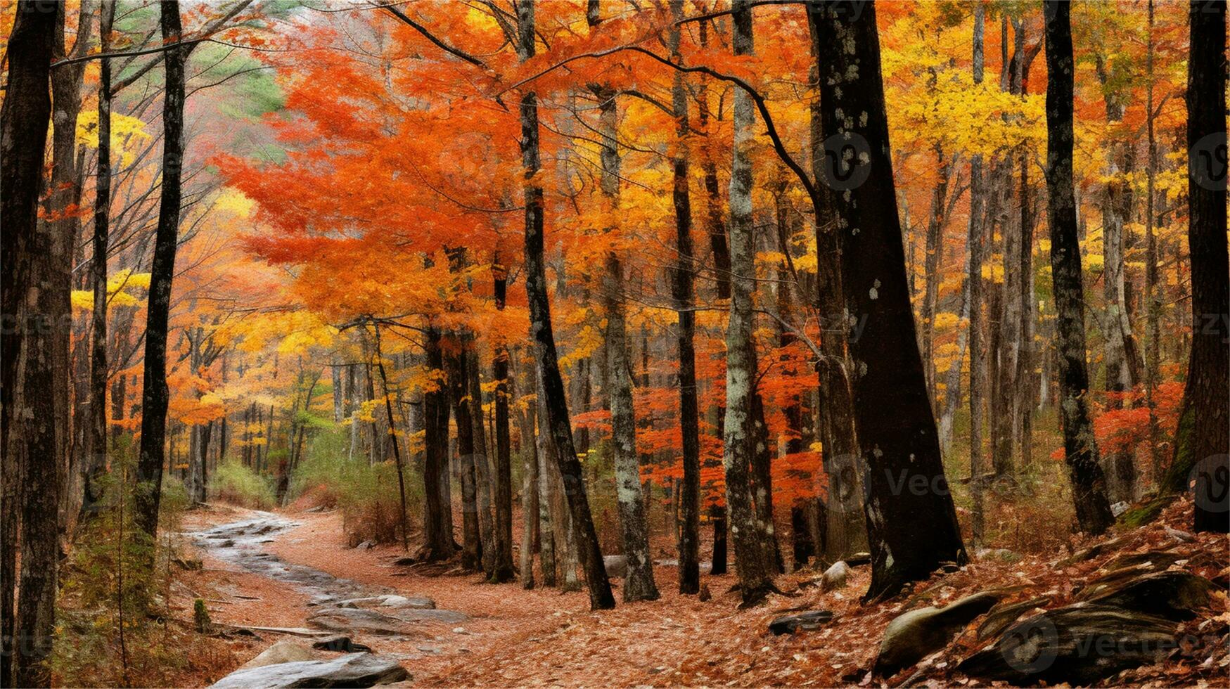 a painting of a path in the woods AI Generated photo