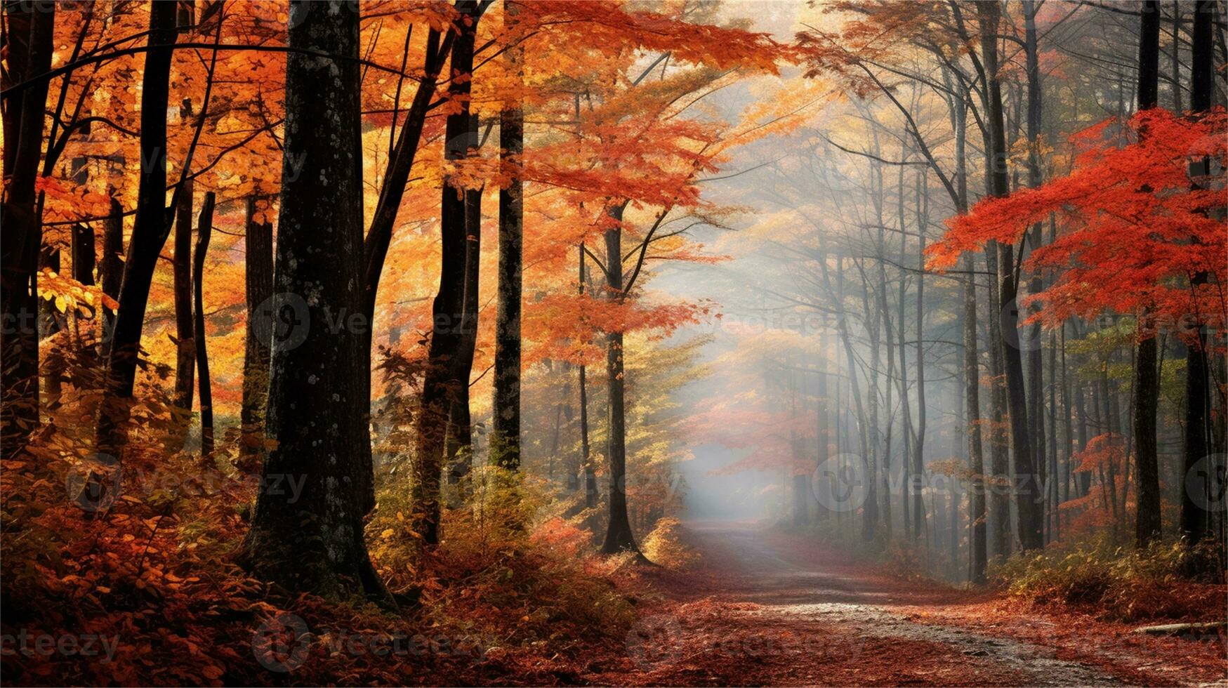 a painting of a path in the woods AI Generated photo