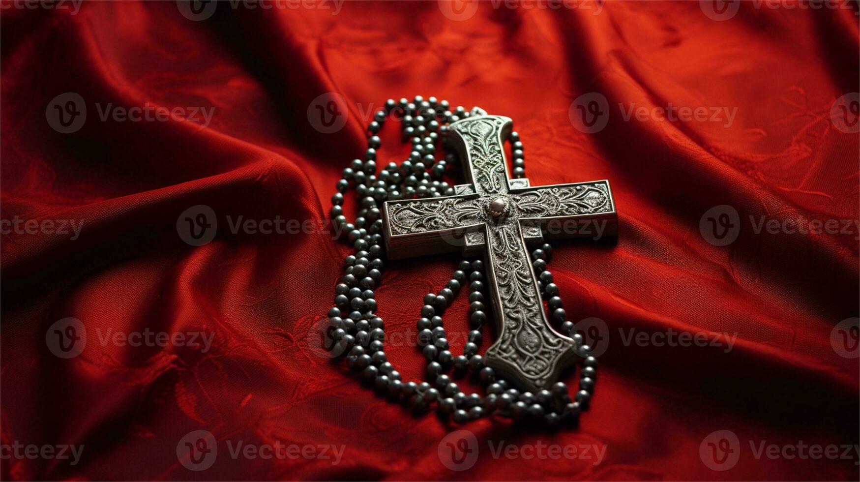 a cross on a red cloth with red fabric AI Generative photo