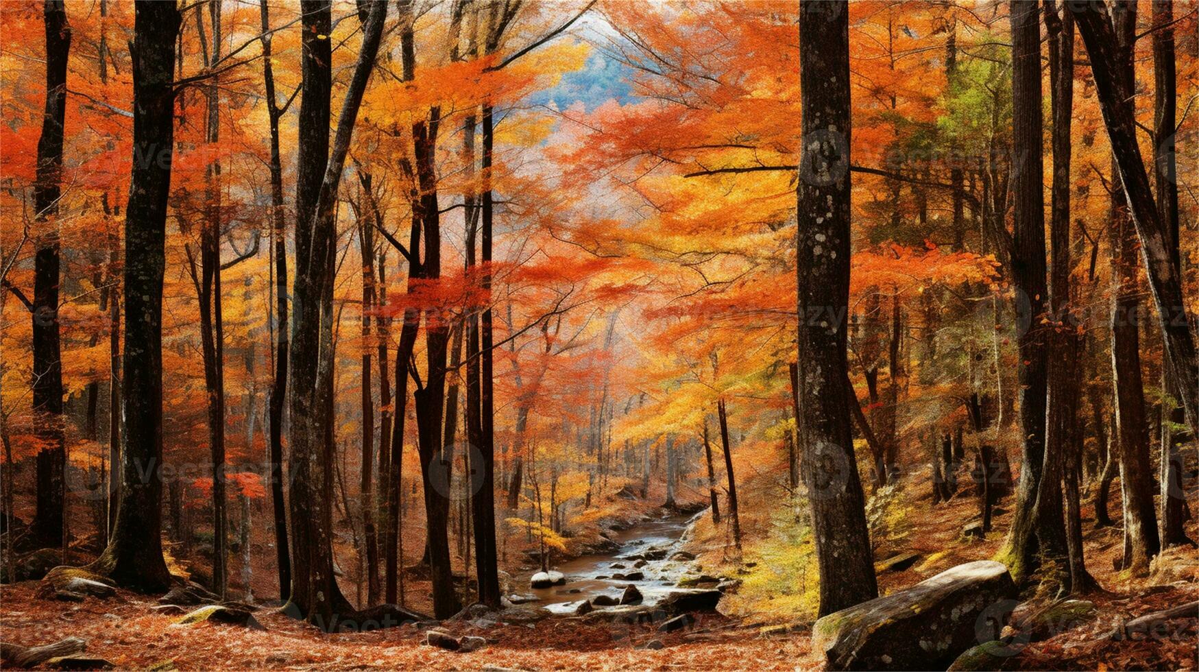 a painting of a path in the woods AI Generated photo