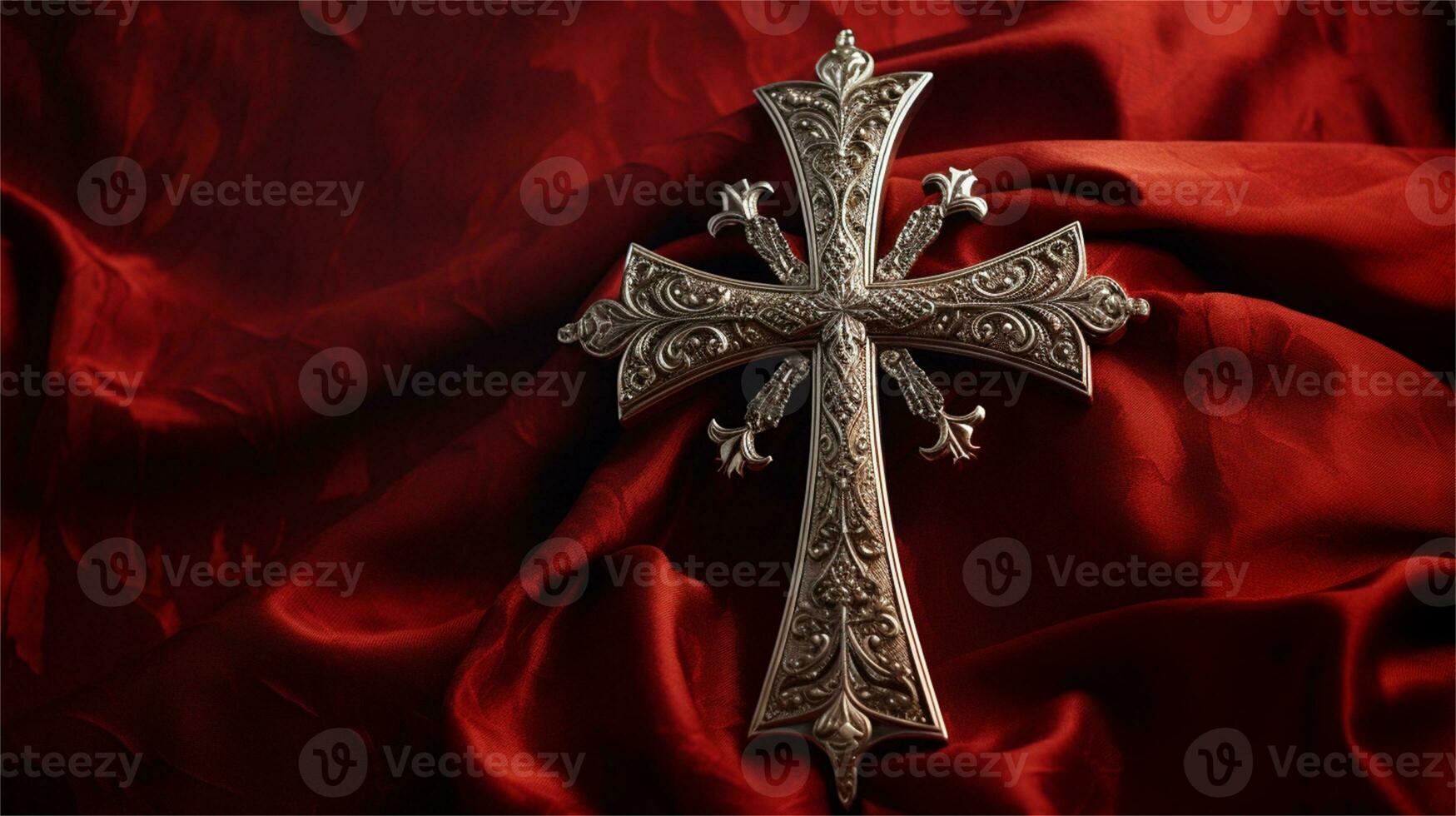 a cross on a red cloth with red fabric AI Generative photo