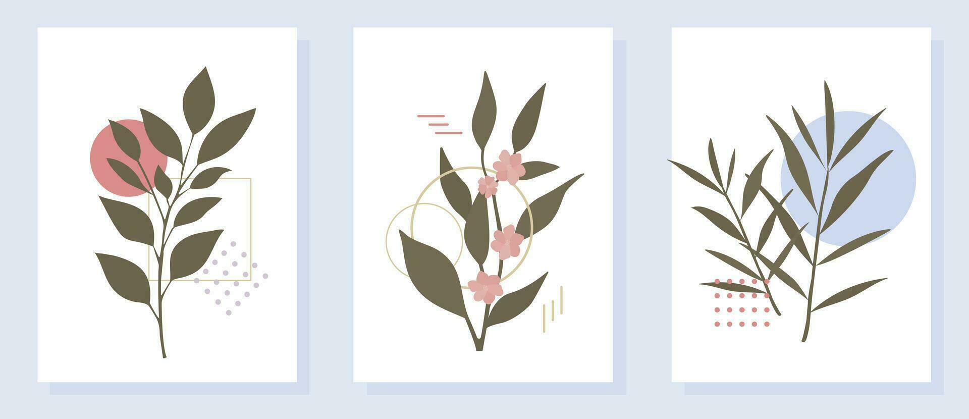 Plants and flowers in the Bauhaus style, patterns with simple geometry vector