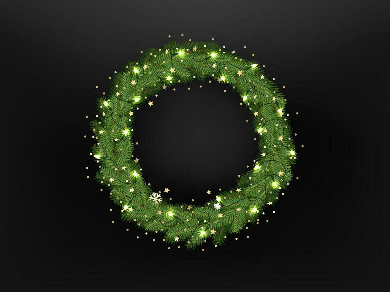 Christmas tree wreath. Merry Christmas and Happy new year card with copy space vector