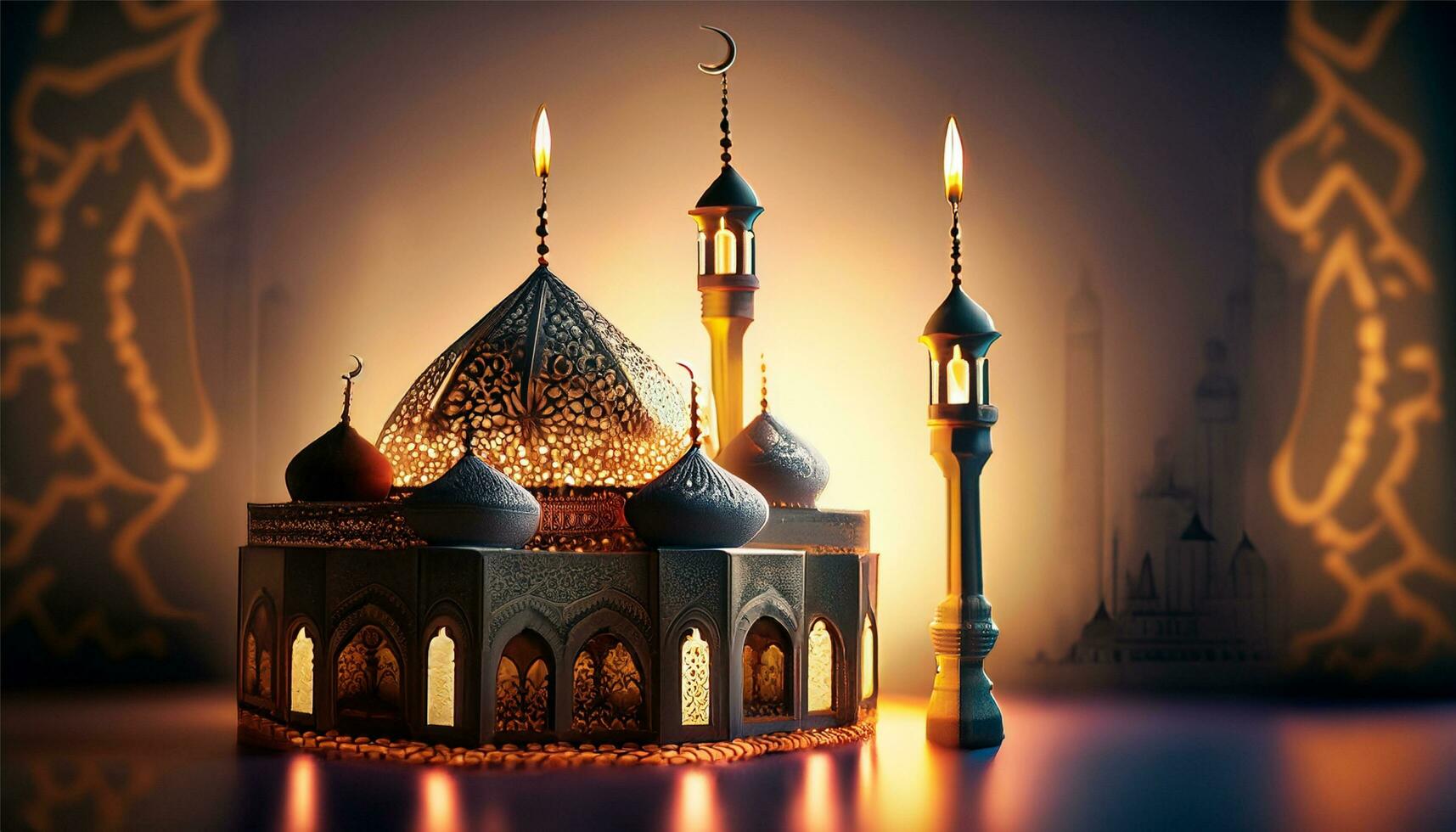 Lanterns with a dramatic black background and blur Ai Generate photo