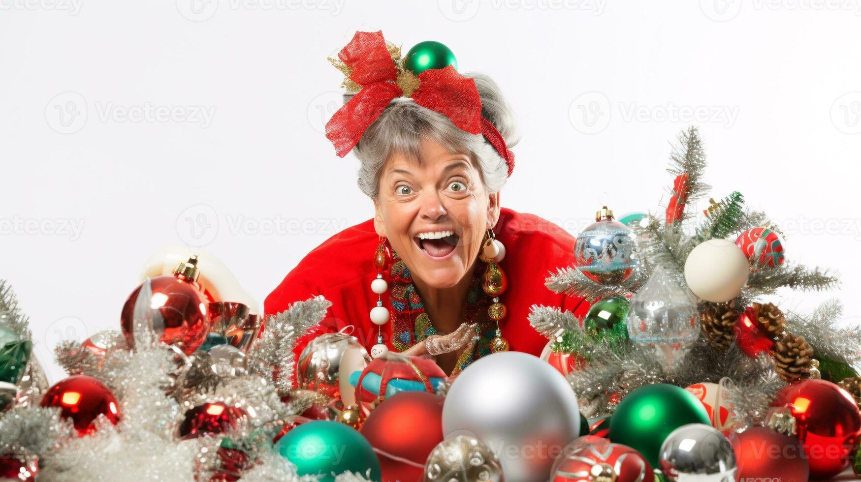 AI generated People with christmas party elements and decorations in christmas cloths photo