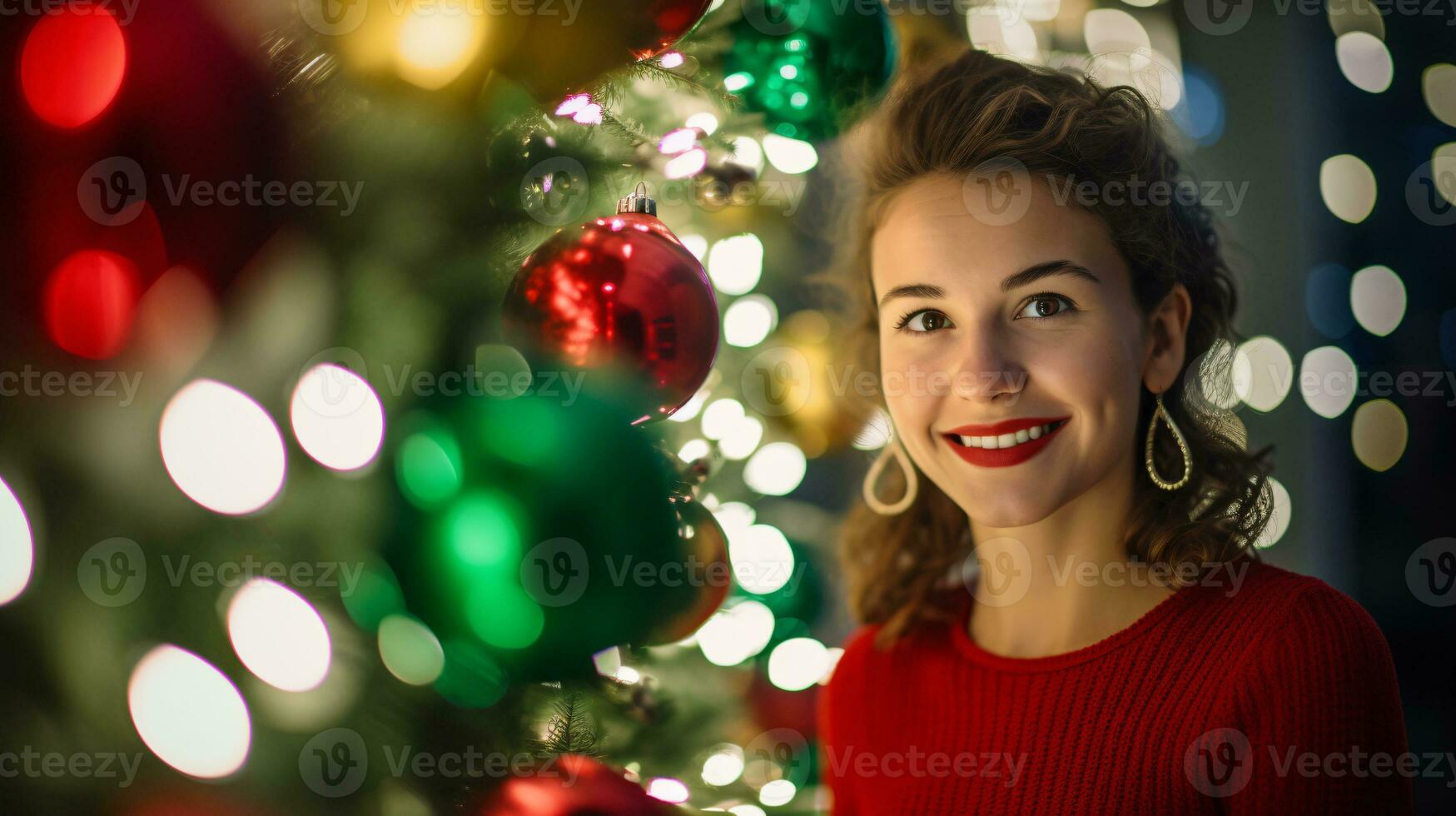 AI generated People with christmas party elements and decorations in christmas cloths photo