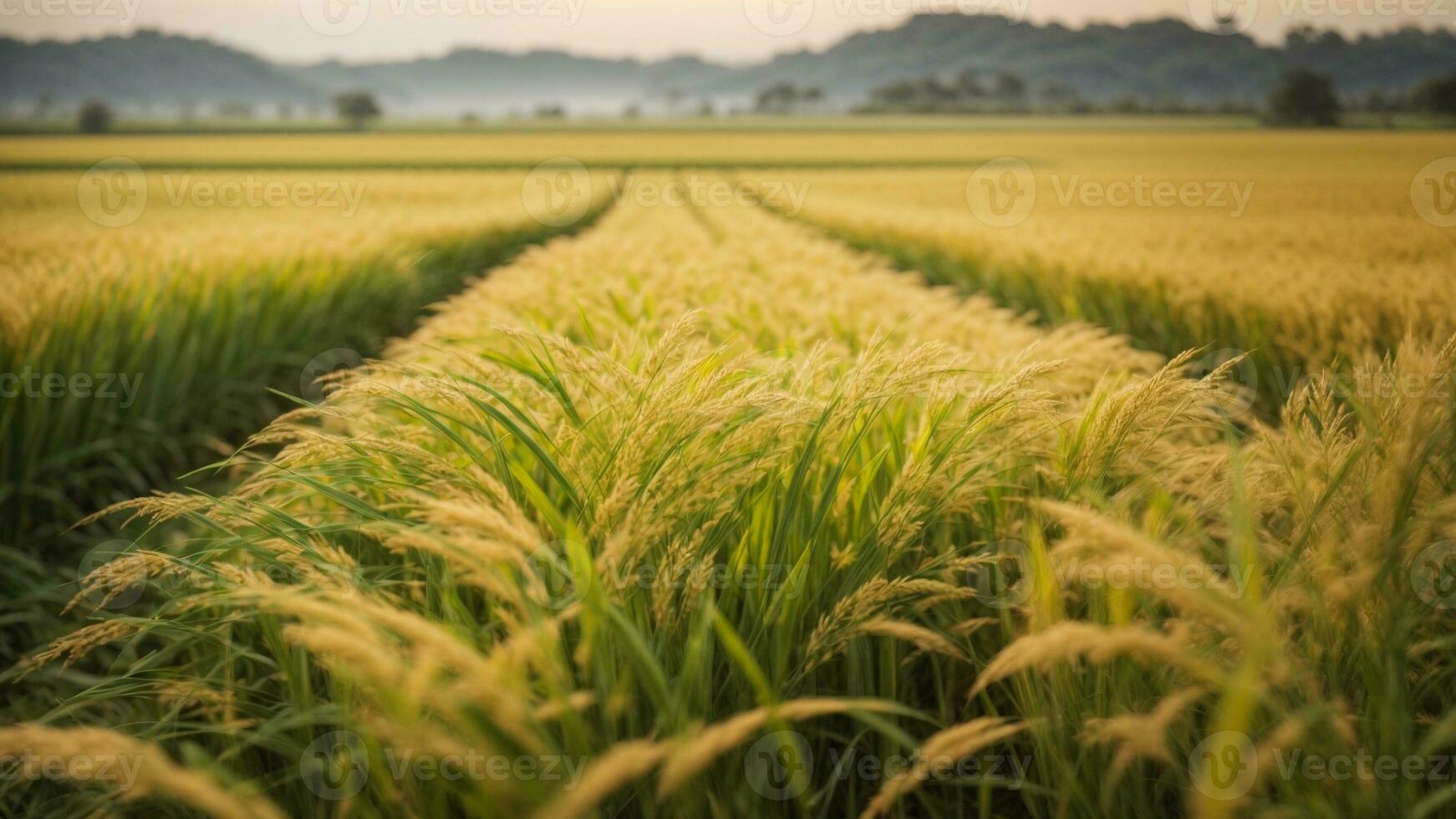 Close-up high-resolution image of a stunning rice paddy field in a countryside. AI Generated. AI Generative. photo