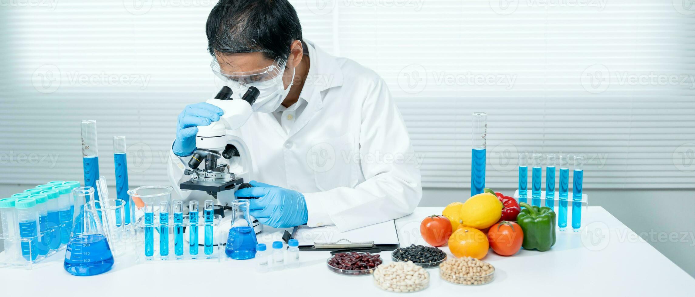 Scientist check chemical food residues in laboratory. Control experts inspect the concentration of chemical residues. hazards, ROHs standard, find prohibited substances, contaminate, Microbiologist photo