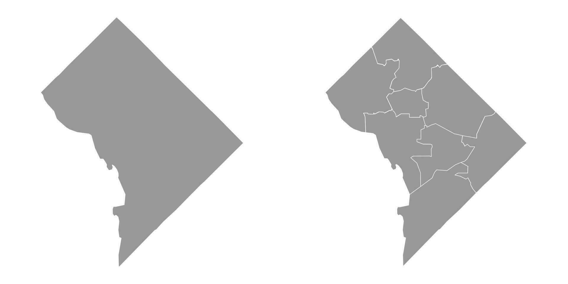 Washington corriente continua estado gris mapas vector ilustración.