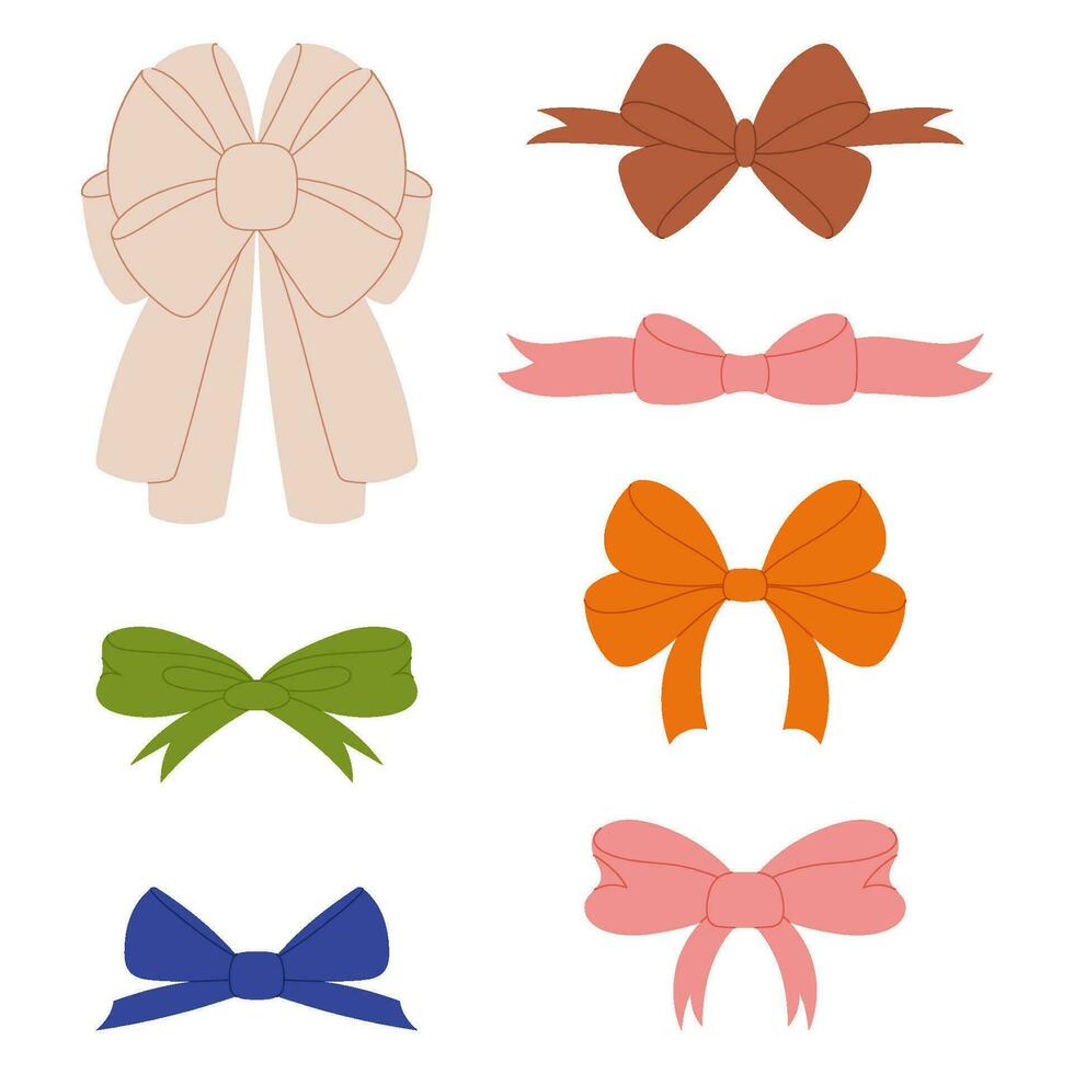 Versatile Hand Drawn Ribbon Bow Collection in a Flat Organic Modern Style. Perfect for Stylish Decorations. Large Set of Bowties for Your Creative Endeavors. vector