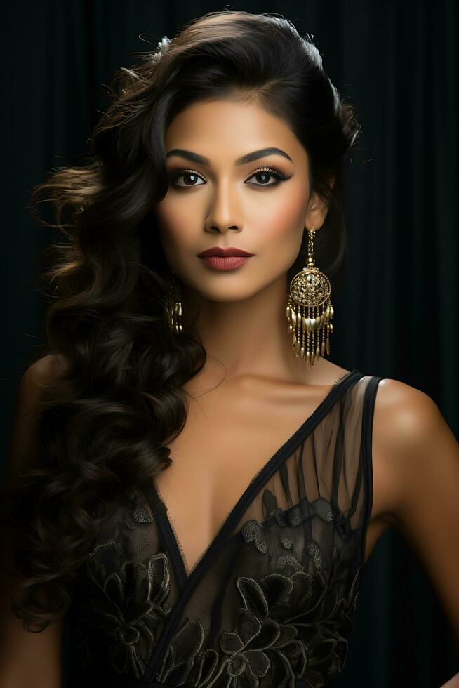 AI generated Portrait of a Beautiful Woman in a Stylish Trendy Fashion Bodycon Dress. photo