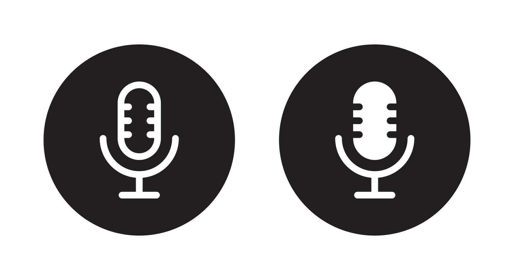 Podcast microphone icon vector in black circle. Voice recorder button