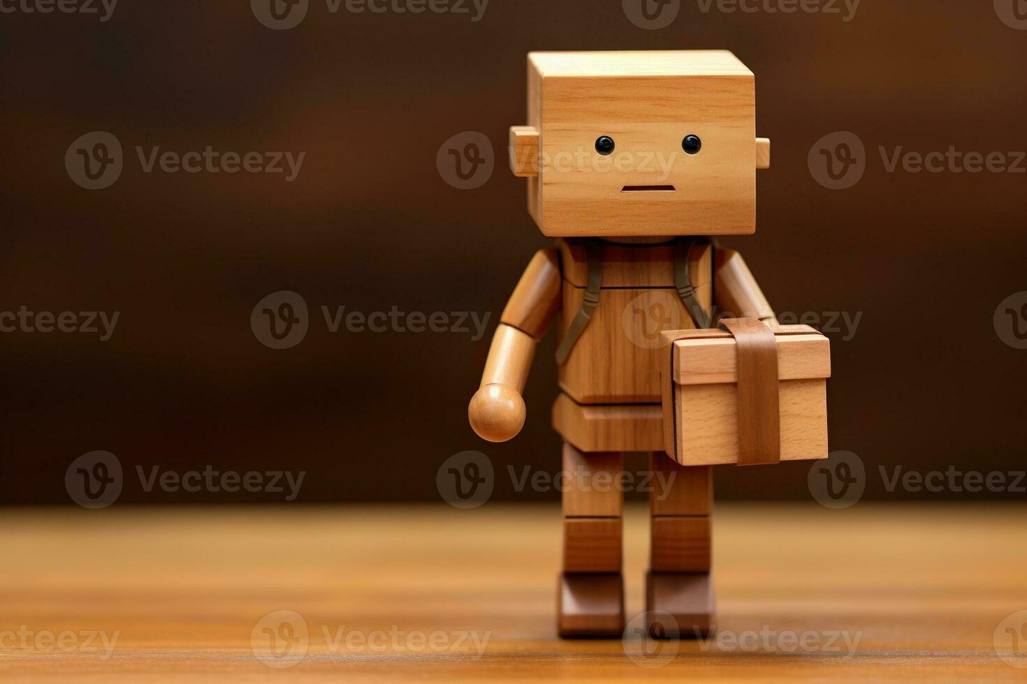 AI generated Wooden figurine of a delivery man on a wooden surface. Generative AI photo