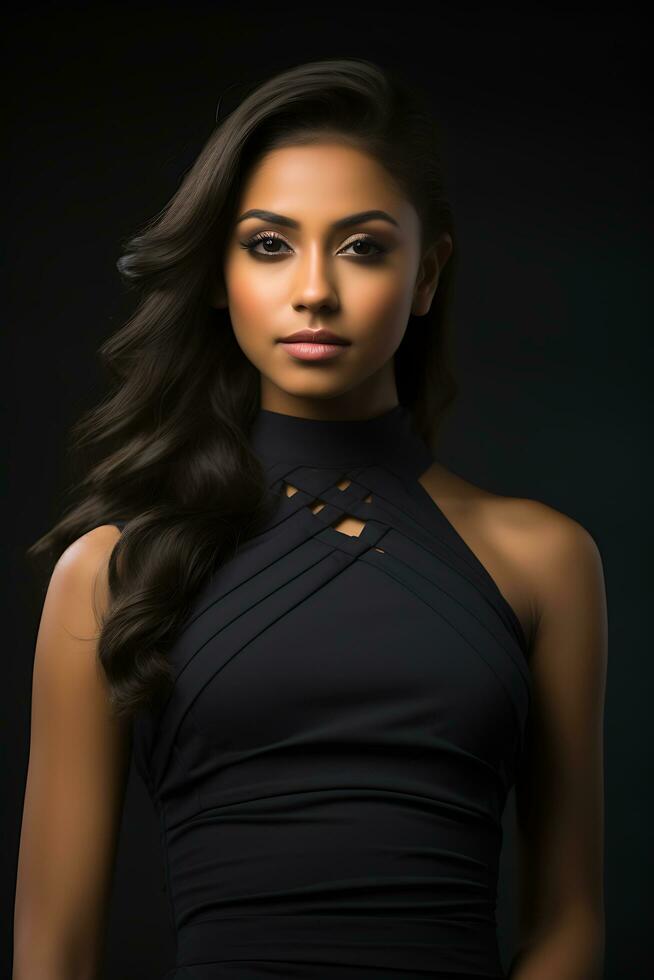 AI generated Portrait of a Beautiful Woman in a Stylish Trendy Fashion Bodycon Dress. photo