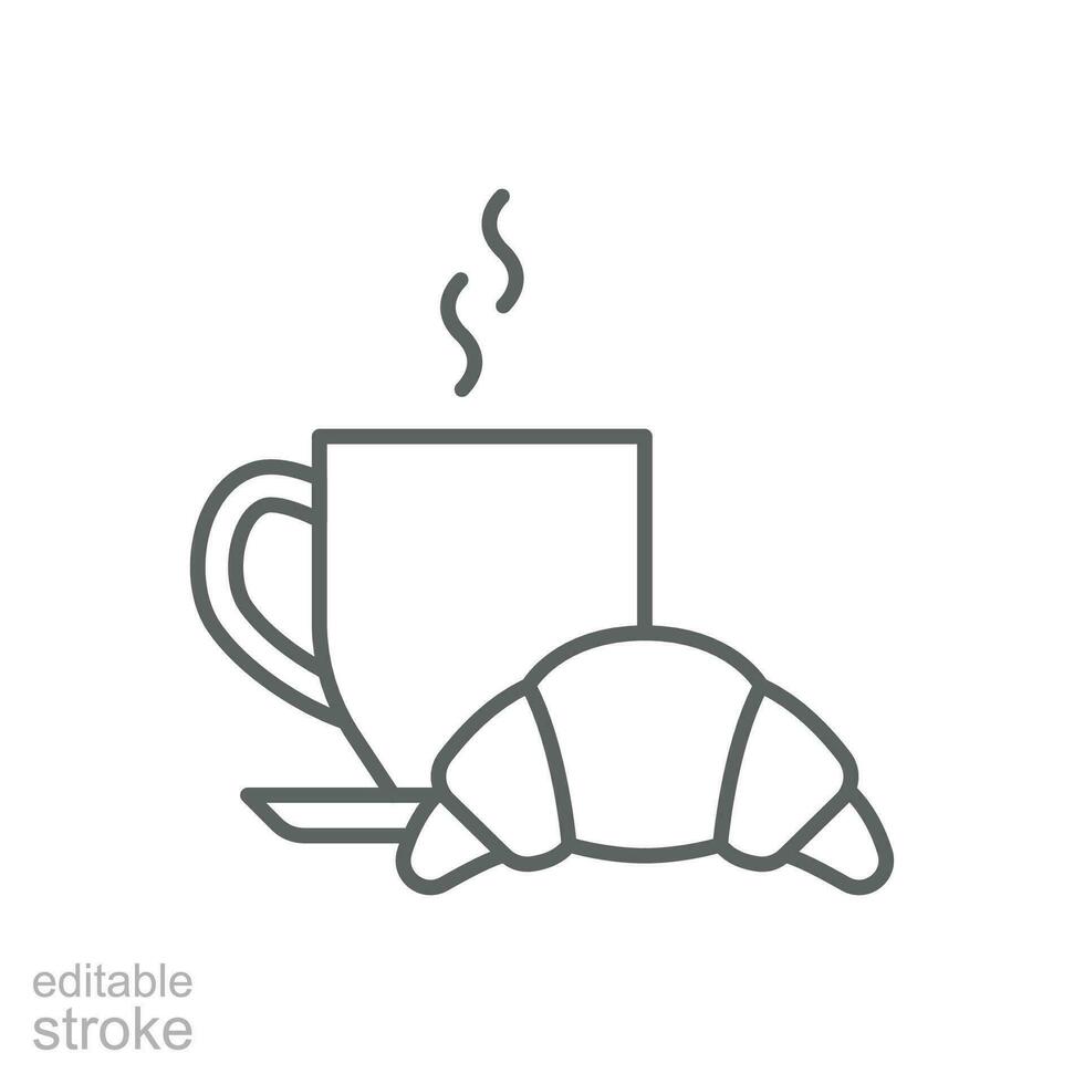 café y cuerno icono. sencillo contorno estilo. pan, Pastelería, creciente, comida y bebida concepto. Delgado línea símbolo. vector ilustración aislado. editable ataque.