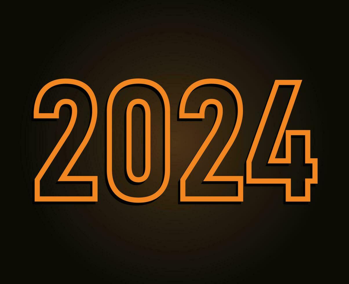 2024 Happy New Year Abstract Orange Graphic Design Vector Logo Symbol Illustration With Brown Background