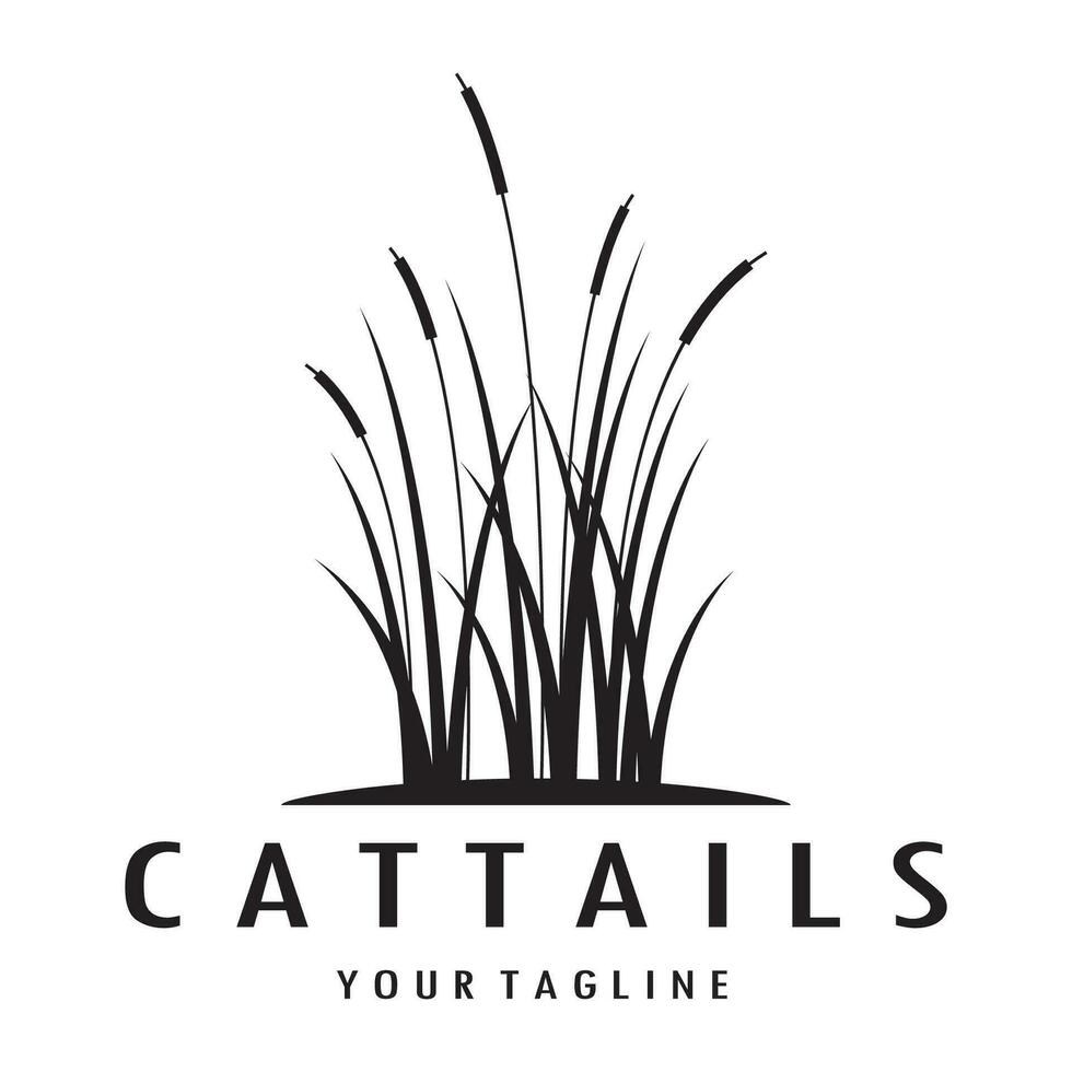 cattails or river reed grass plant logo design, aquatic plants, swamp, wild grass vector