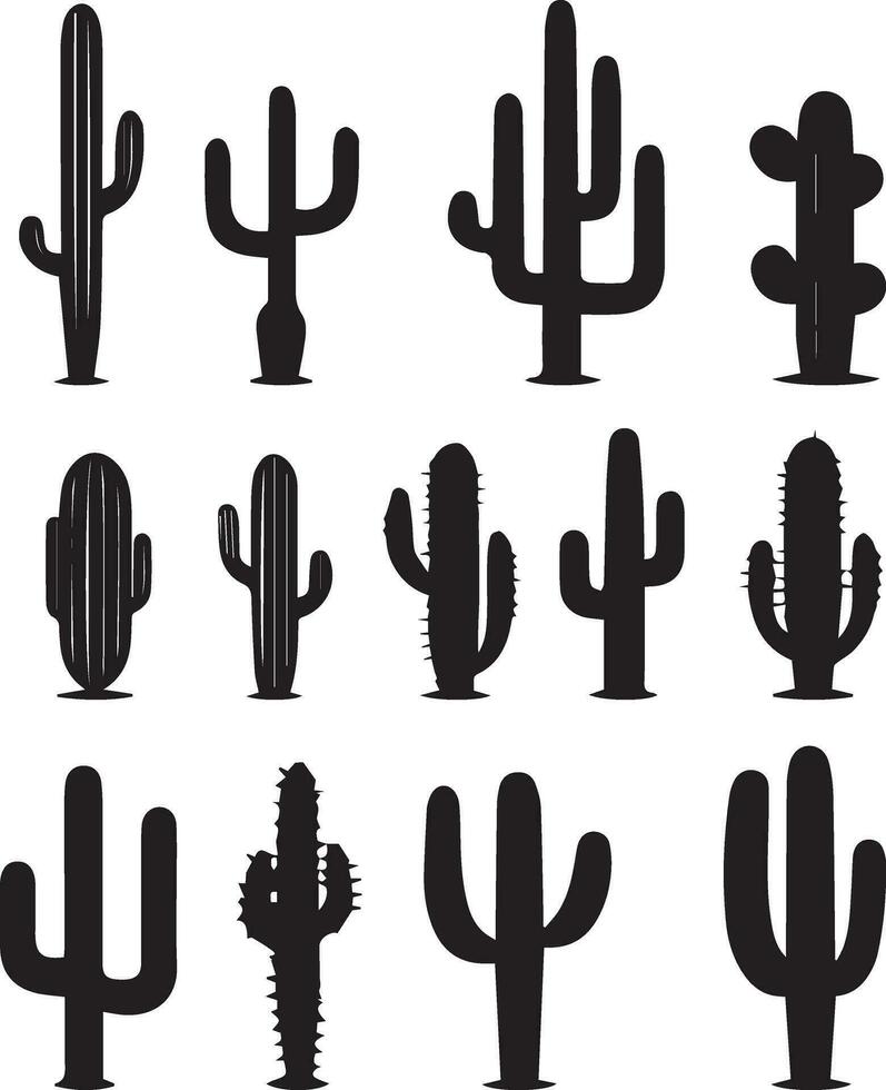 Different Type of Cactus vector silhouette illustration