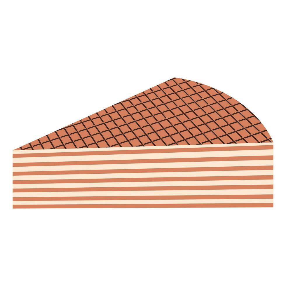 Piece of waffle cake with cream in flat style. Vector illustration of sweets in isometry. Waffle cake with filling. Isolated illustration.