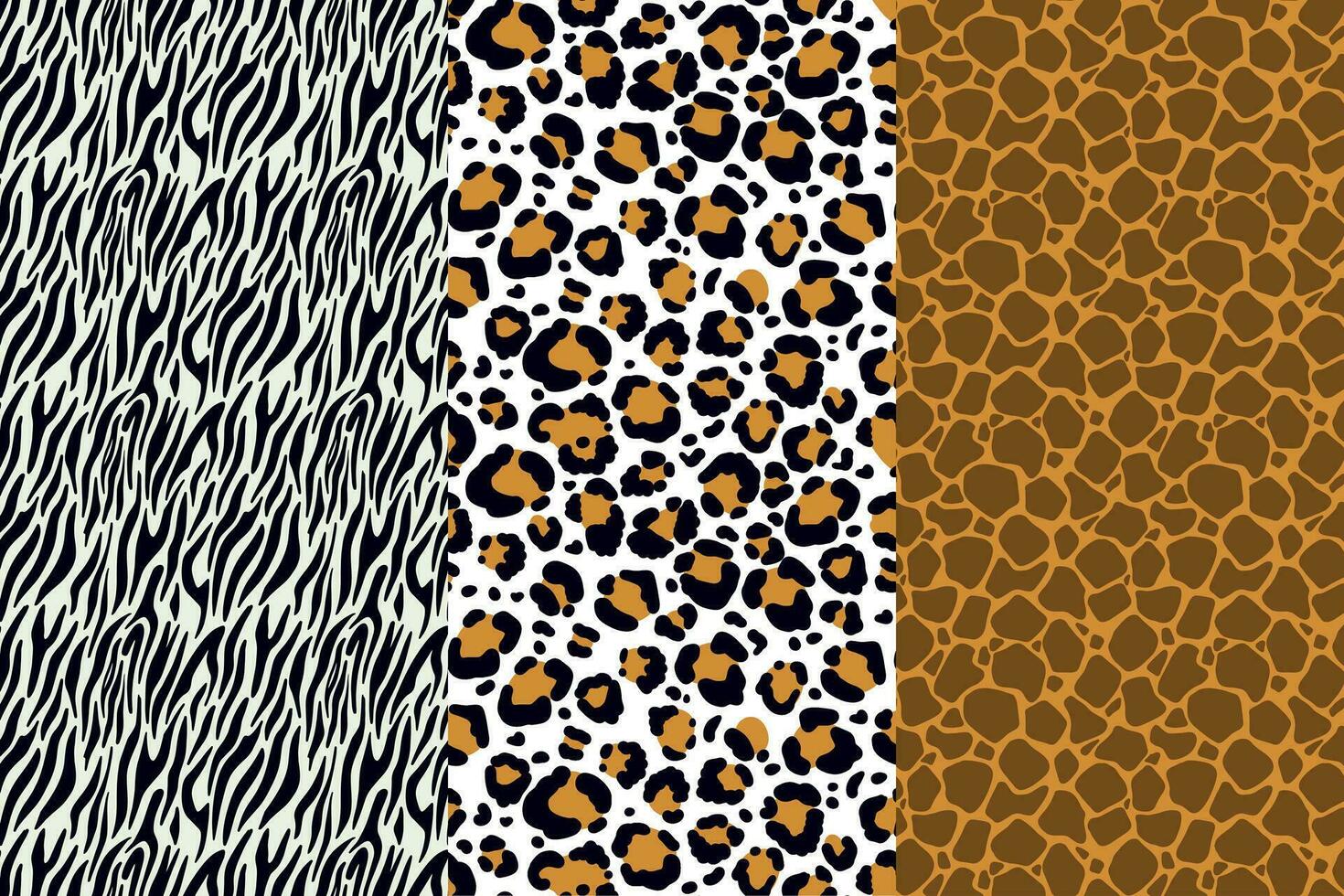 Vector illustration set of animal seamless prints. Tiger and leopard patterns collection in different colors in flat style.