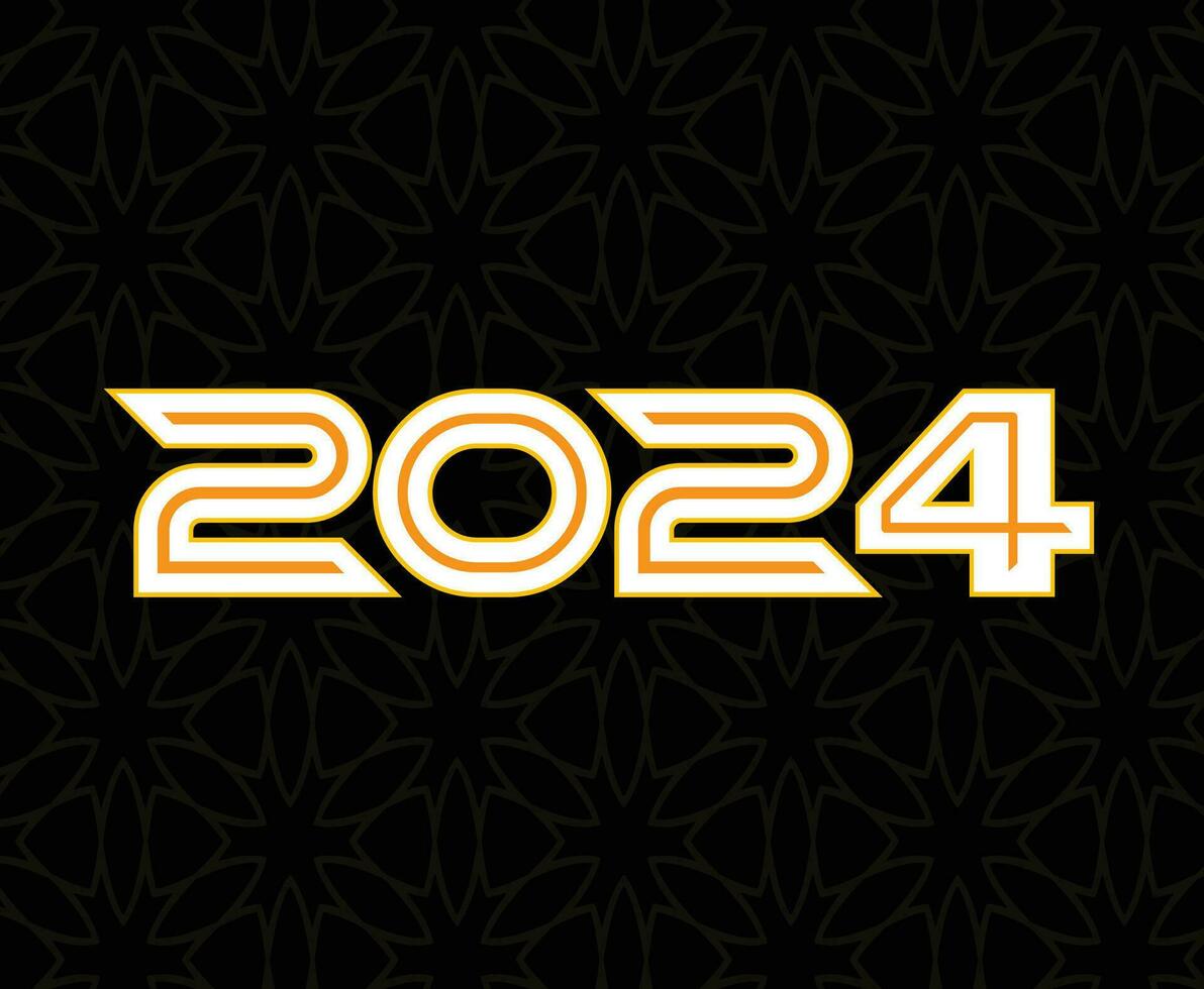 contento nuevo año 2024 fiesta resumen naranja y blanco gráfico diseño vector logo símbolo ilustración con negro antecedentes