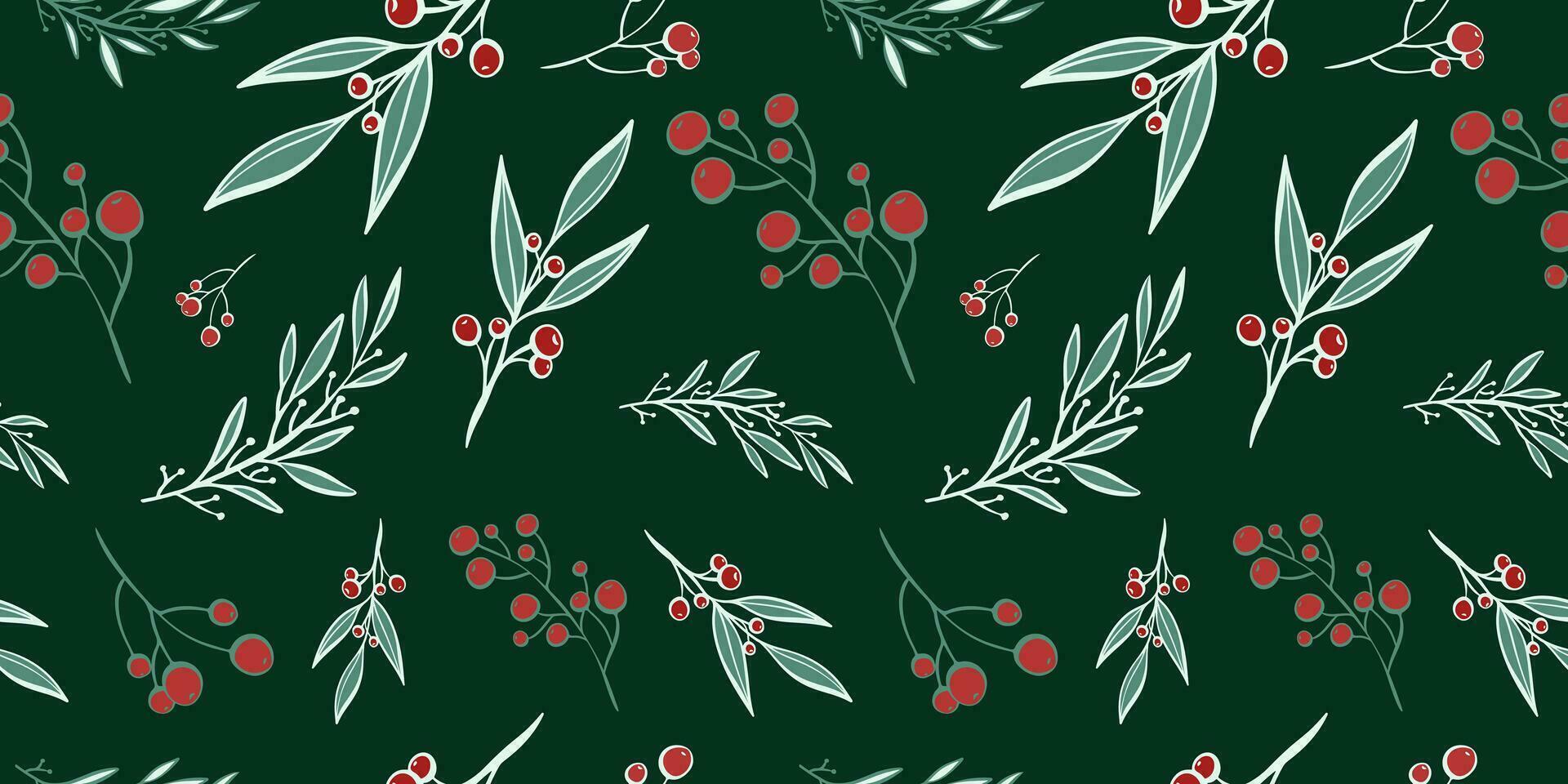 Seamless pattern with hand drawn christmas leaves and branches. Perfect for xmas or new year wallpaper, wrapping paper, web sites, background, social media, blog, presentation and greeting cards. vector