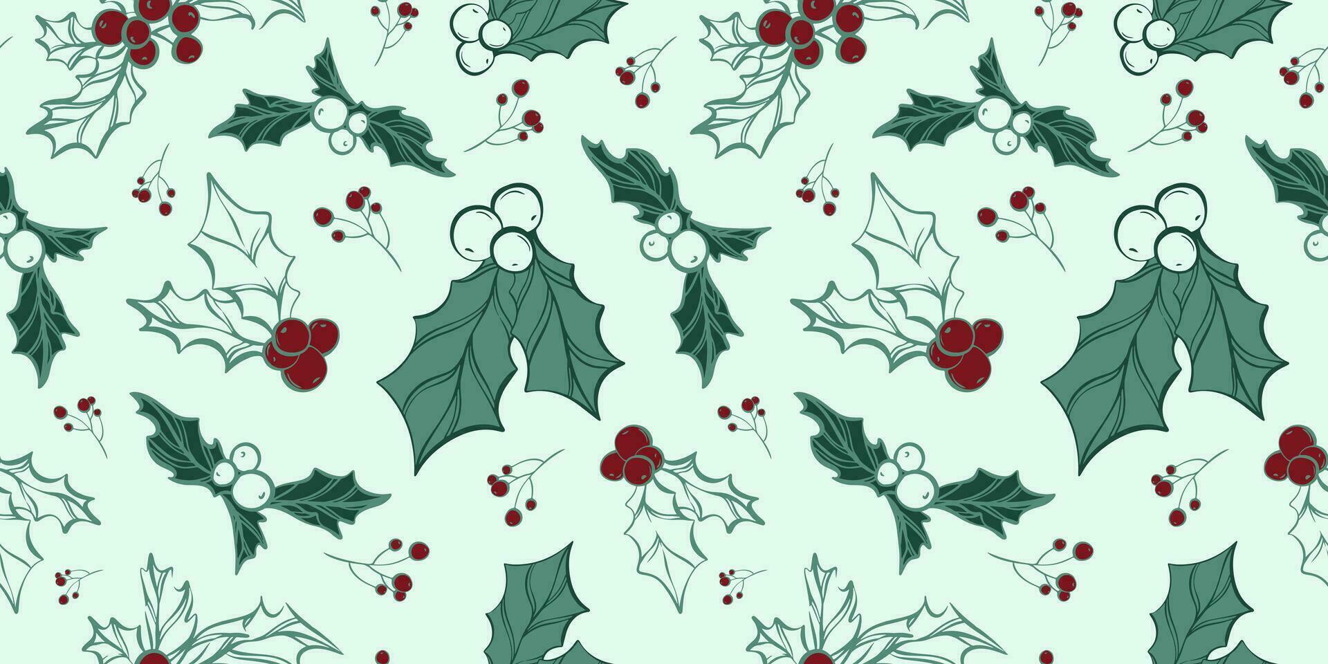 Seamless pattern with hand drawn christmas leaves and branches. Perfect for xmas or new year wallpaper, wrapping paper, web sites, background, social media, blog, presentation and greeting cards. vector