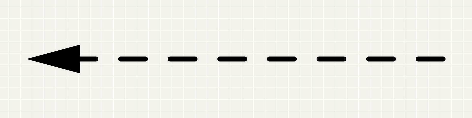 A thin straight black dotted arrow pointing to the left. Minimalistic illustration on the background of a notebook sheet. vector