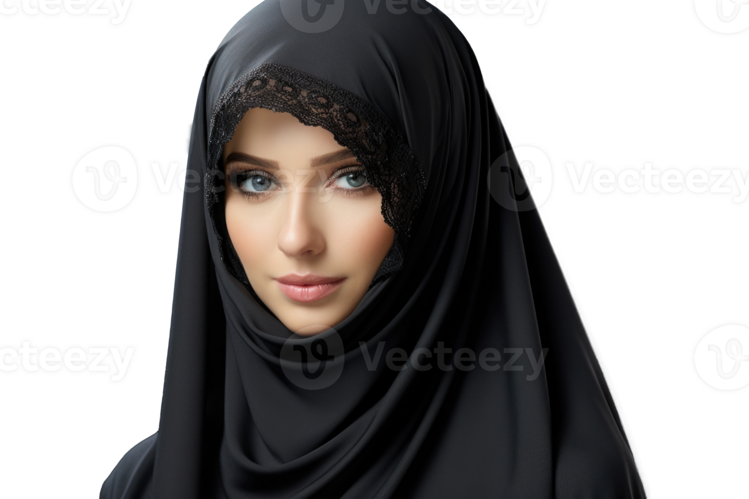 AI generated Portrait of beautiful muslim woman wearing hijab. Islamic woman isolated on transparent background png