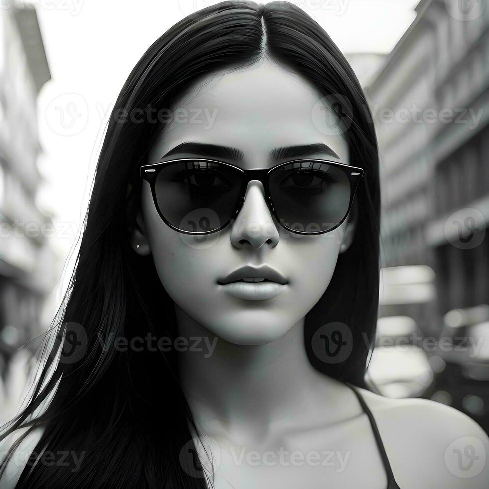 AI generated Attractive mysterious African American teenage girl. Black and white portrait. The image was created using generative AI. photo