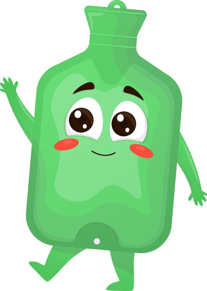 linda verde médico calefacción almohadilla en dibujos animados estilo.vector médico personaje en para niños estilo. retro personaje para juego libros web y impresión sin antecedentes. vector