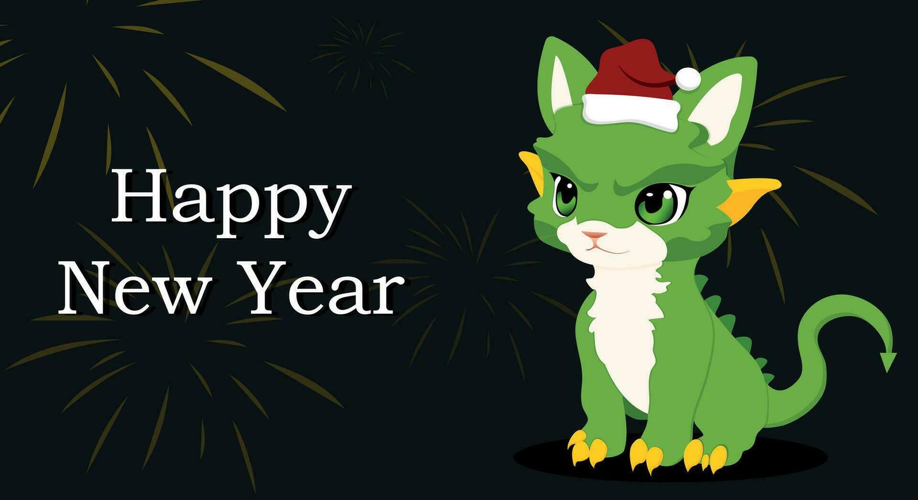 Dragon. New Year's green dragon. Drawing of a green dragon for the new year. New Year greeting card. Vector illustration