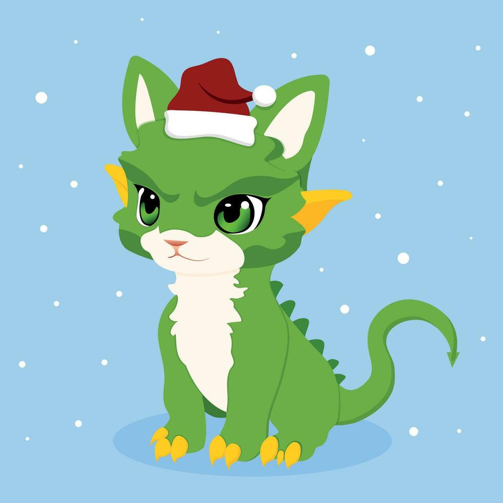 Dragon. New Year's green dragon. Drawing of a green dragon for the new year. New Year greeting card. Vector illustration