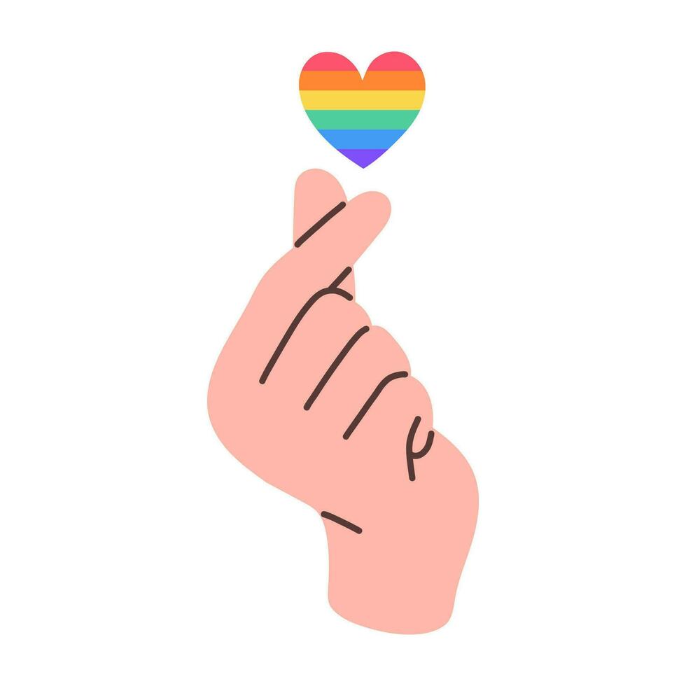 LGBT heart and hand isolated on white background. LGBTQ. Symbol of the LGBT pride community. LGBT pride or Rainbow in various shapes design. LGBT flag or Rainbow flag. Vector illustration.