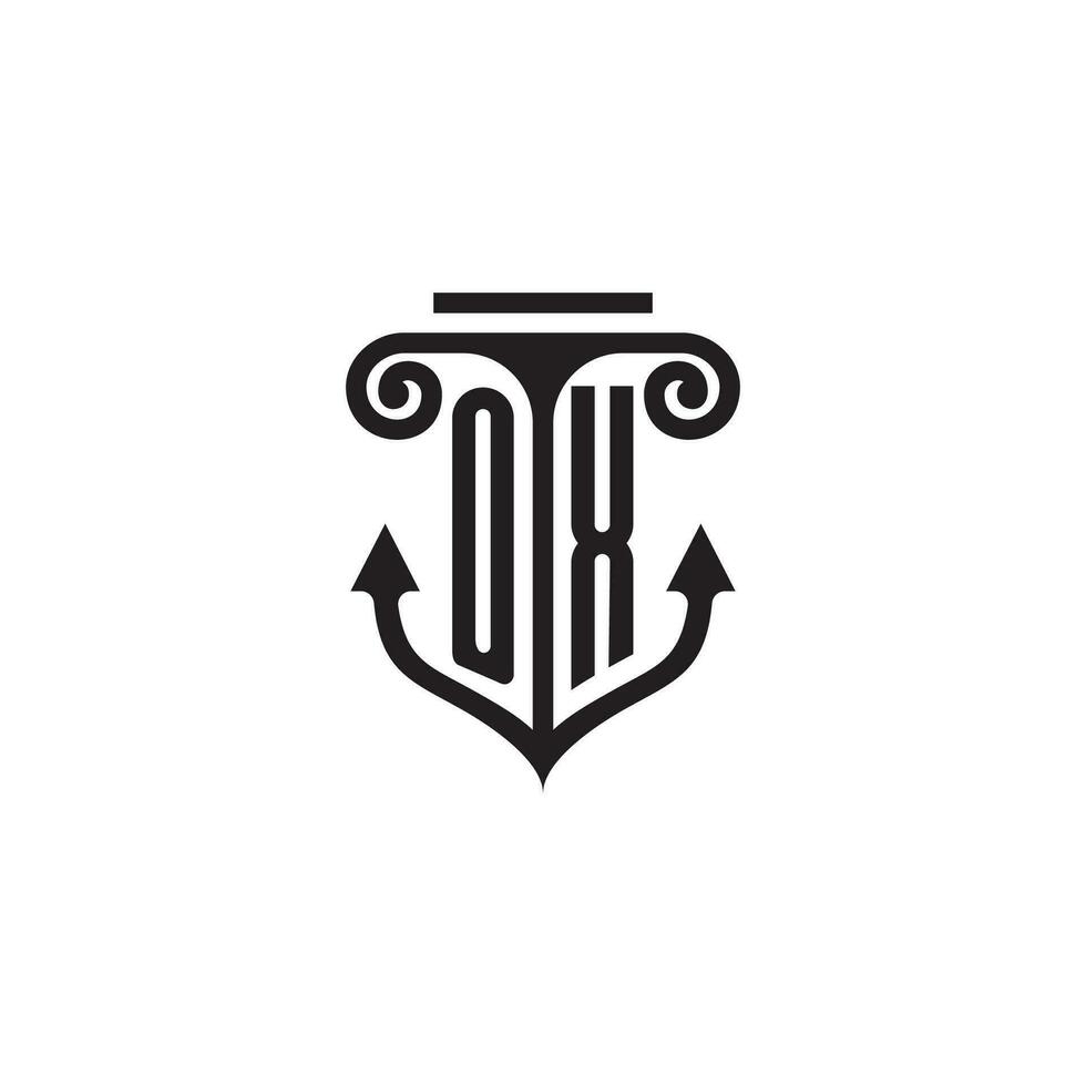 OX pillar and anchor ocean initial logo concept vector