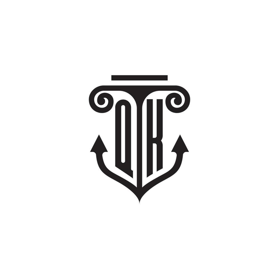 QK pillar and anchor ocean initial logo concept vector